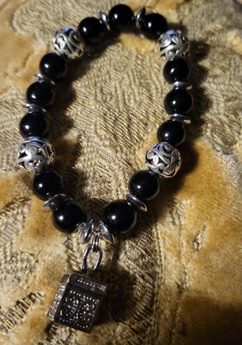 Prayer Box Bracelet Black Silver New Stretch Alexa's Angels Women