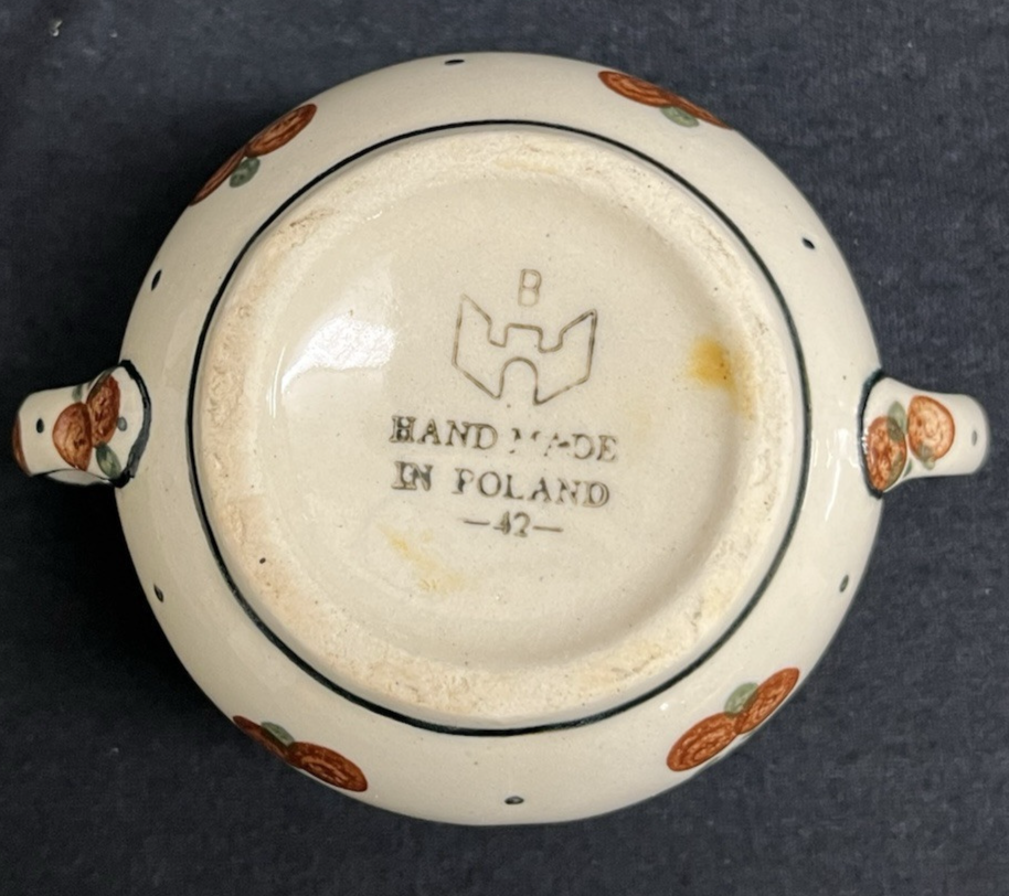 Boleslawiec Polish Pottery Sugar Bowl and Creamer Set w/ Tray, Wild Cherry