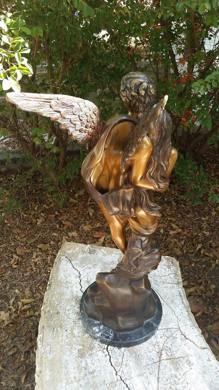 24" Bronze Statue of 2 Lovers or Psyche & Cupid w Marble Base 20 lbs Beautiful!