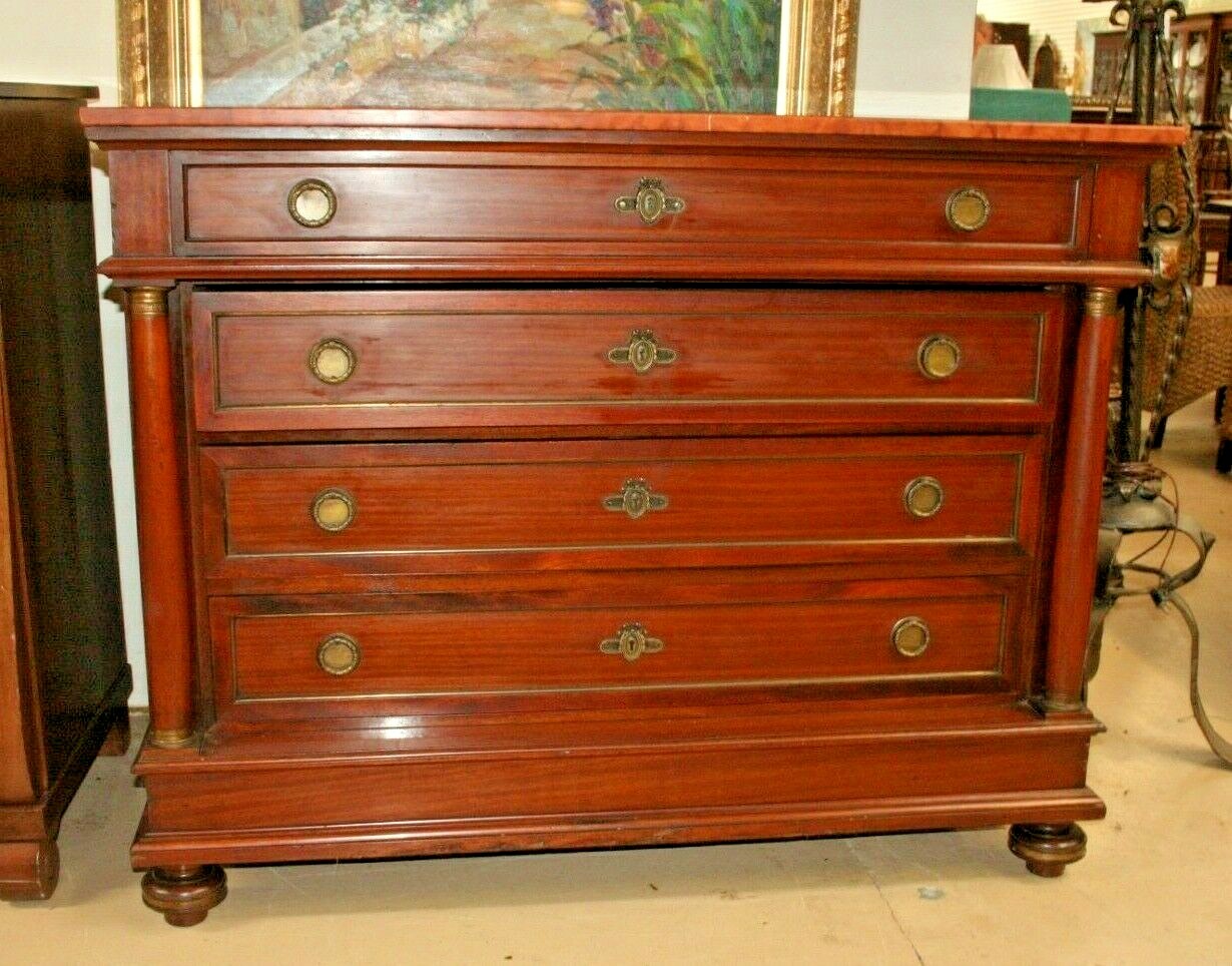 Antique French Chest of Drawers Commode Regency Cabinet Walnut Sideboard Marble