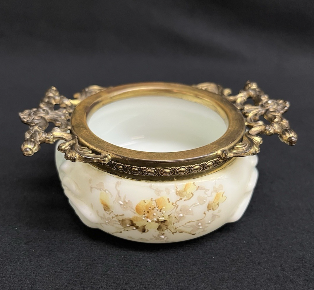 Signed C.F. Monroe Co. Wave Crest Hand Painted Opal Glass Open Pin/Trinket Dish