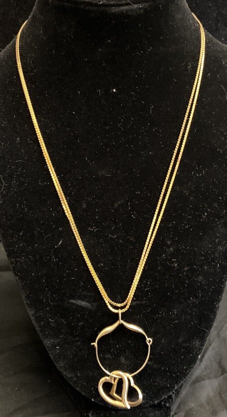 14K Necklace 36" w/ Charm Holder  & 2  Heart Pendants 8.3g CB7