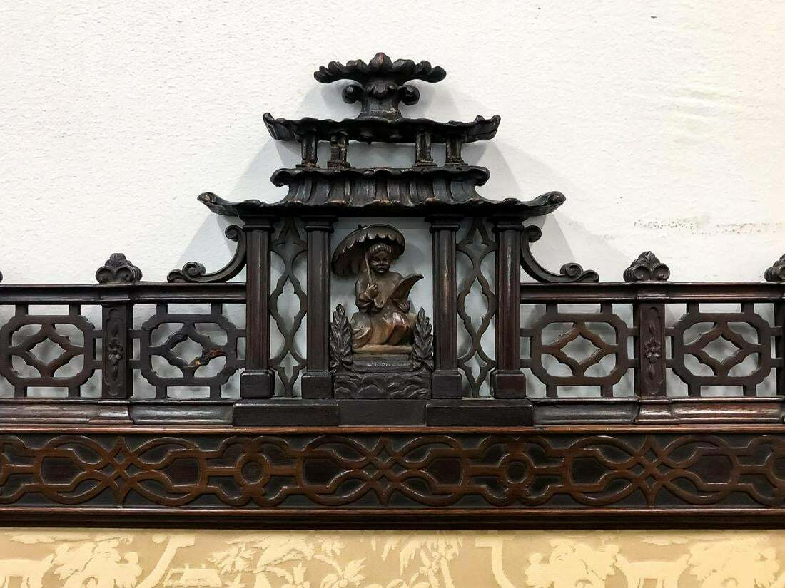 3 Panel Antique Chinese  Floor Screen H 88" x W 72"  Fine Carved Dragons Pagoda