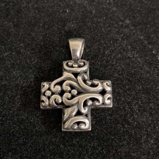 925 Sterling Silver Vintage Bead & Swirl Cross Pendant