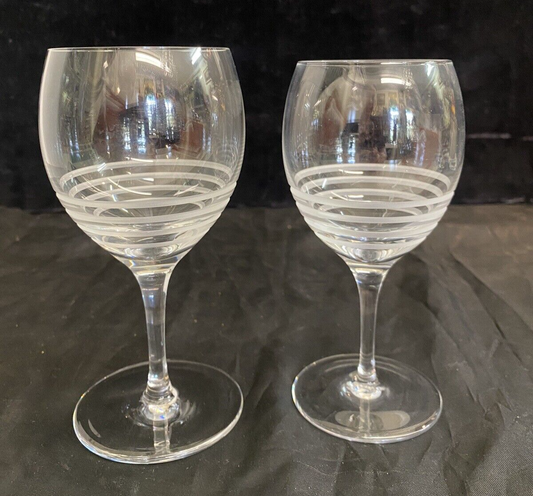 2x Hermès-Paris Fanfare Stemmed Wine Glass 6" & 6 1/4"