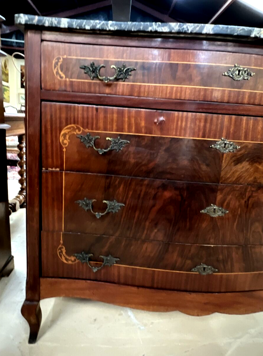 Antique Italian Inlaid Commode Chest of drawers Marble Top