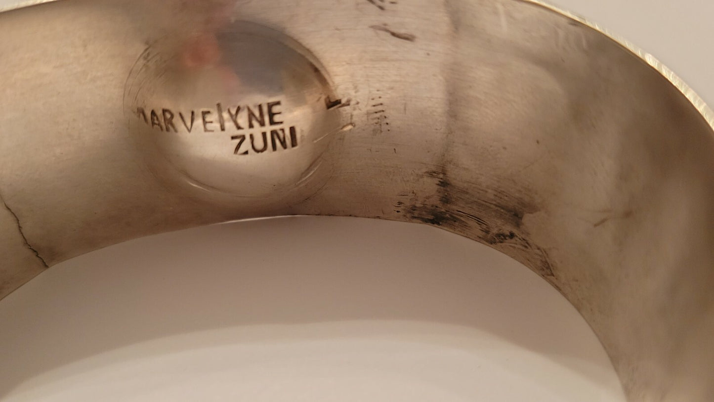 Sterling Silver Turquoise & Coral Watch Cuff by Zuni Artist Marvelyne Cheama 56g