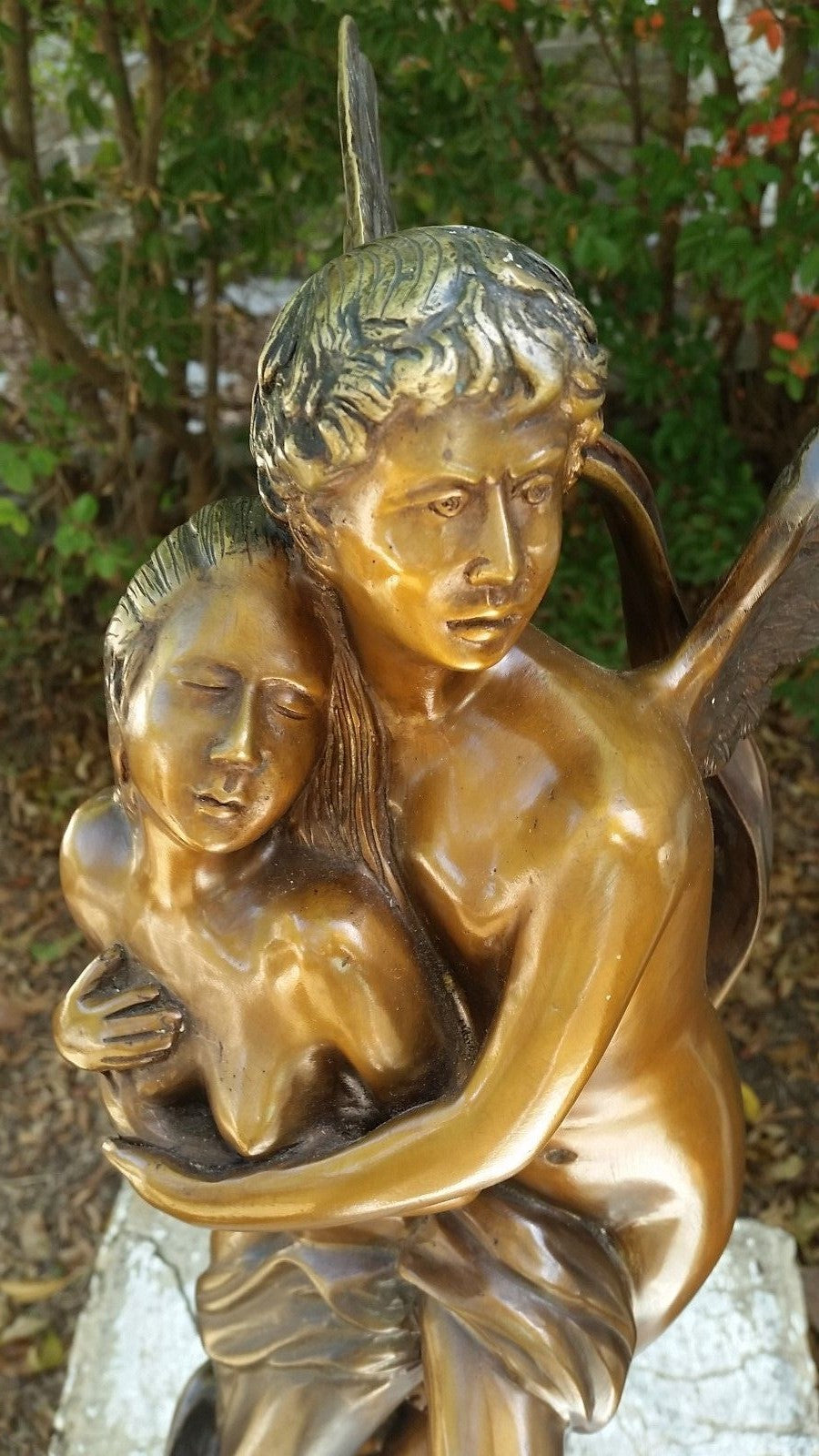 24" Bronze Statue of 2 Lovers or Psyche & Cupid w Marble Base 20 lbs Beautiful!