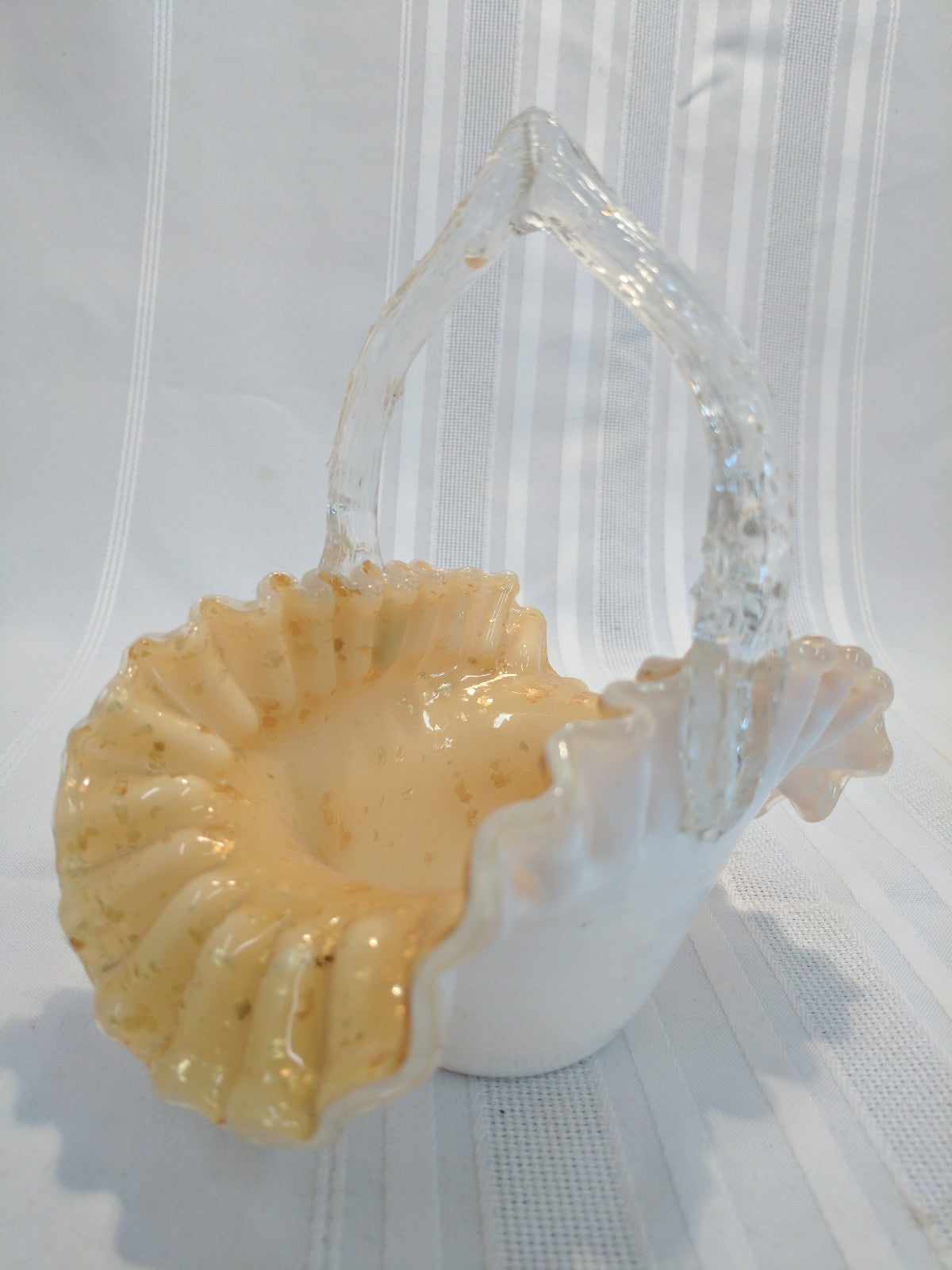 VICTORIAN ENGLISH STURBRIDGE Gold CASED GLASS BASKET W/ THORN HANDLE