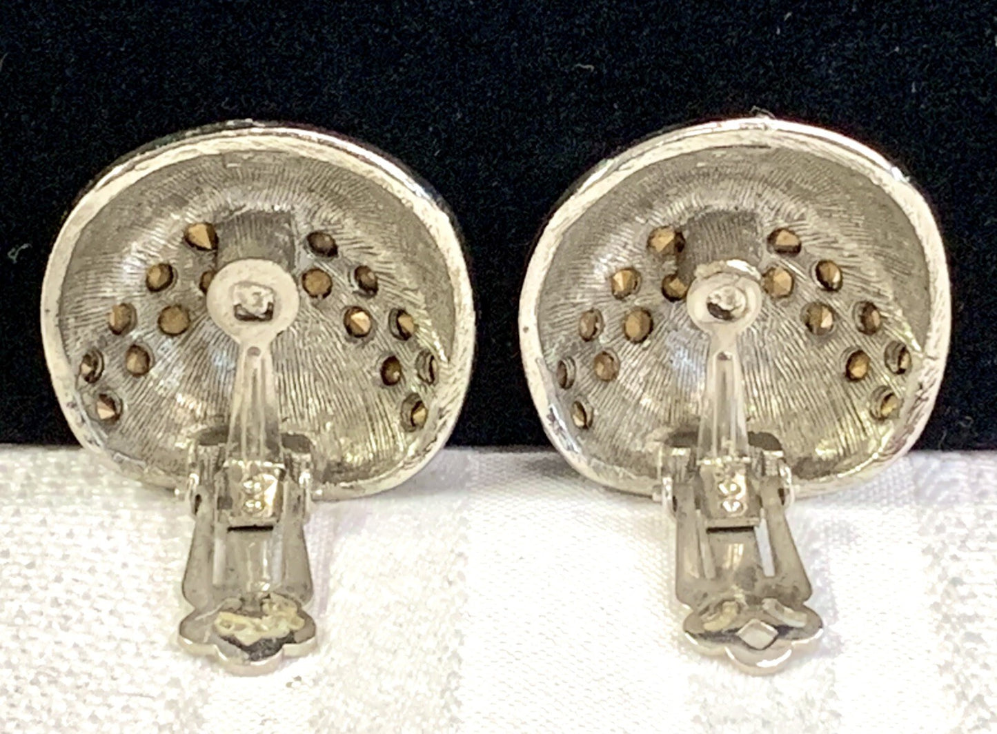 P&M Paris Vintage Silver & Rhinestone Clip  Earrings
