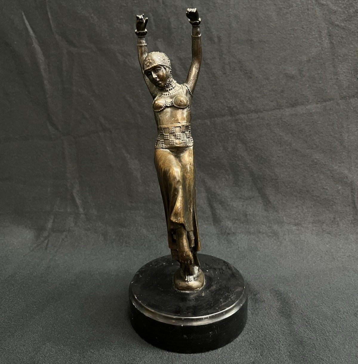 D.H. Chiparus Inspired Art Deco Bronze Dancer Sculpture w/ Marble Base