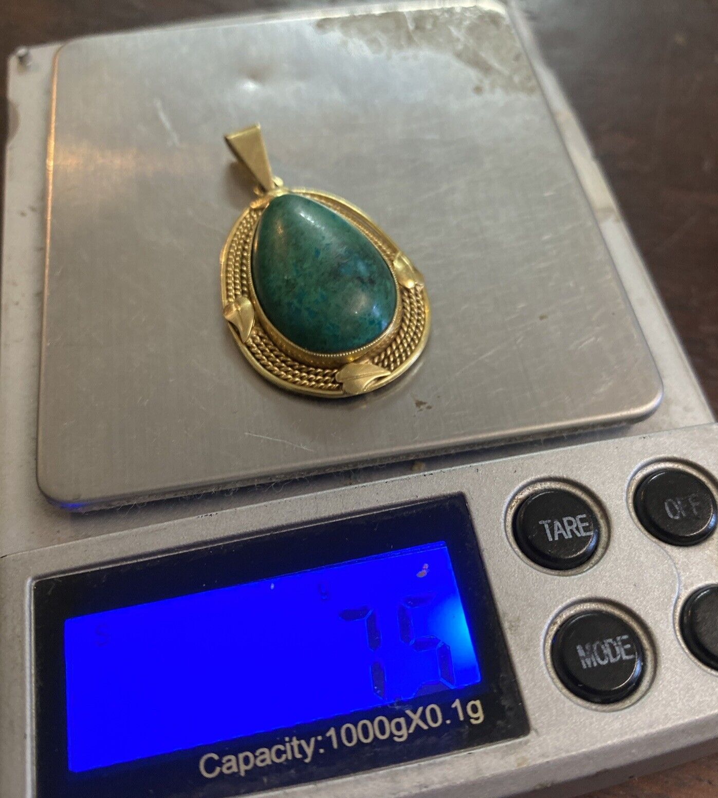 14k Gold VTG Israel Eilat Stone Cabochon Pendant Fine Jewelry 7.5g total