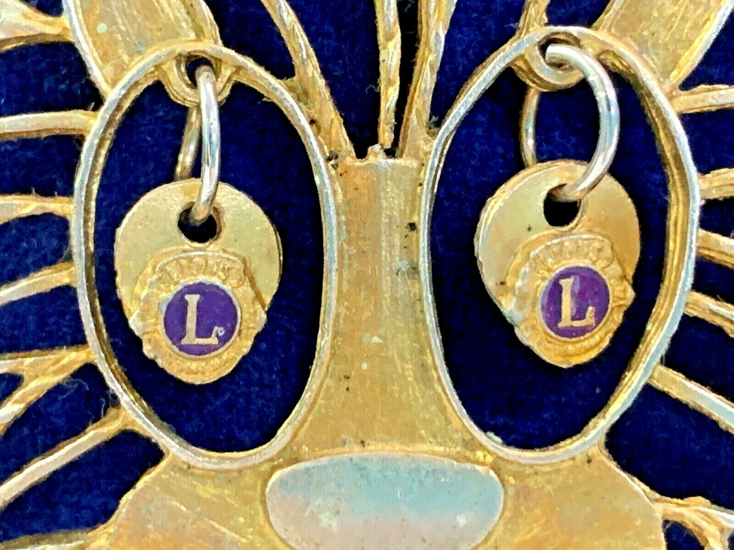 Vintage LION'S CLUB Lion Head LARGE Figural PENDANT Necklace signed HH