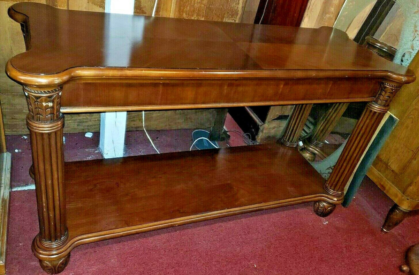 Mahogany Tiered Console Entryway Sofa Couch Table Fluted Columns