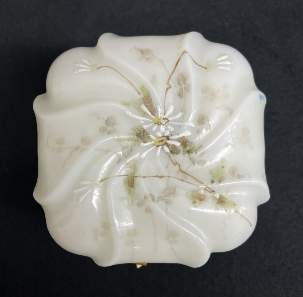 C.F. Monroe Co. Wave Crest Hand Painted Daisies Opal Glass Dresser Box