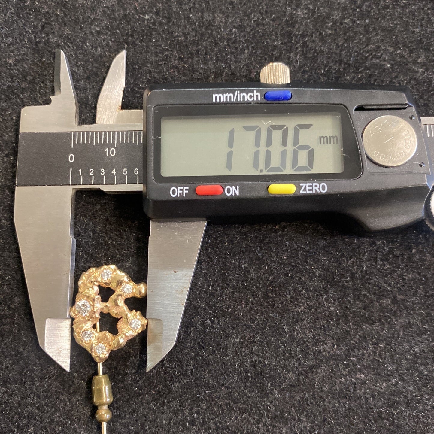 14K Yellow Gold with Real Diamonds Nugget Brooch Pin 4.7g TESTED