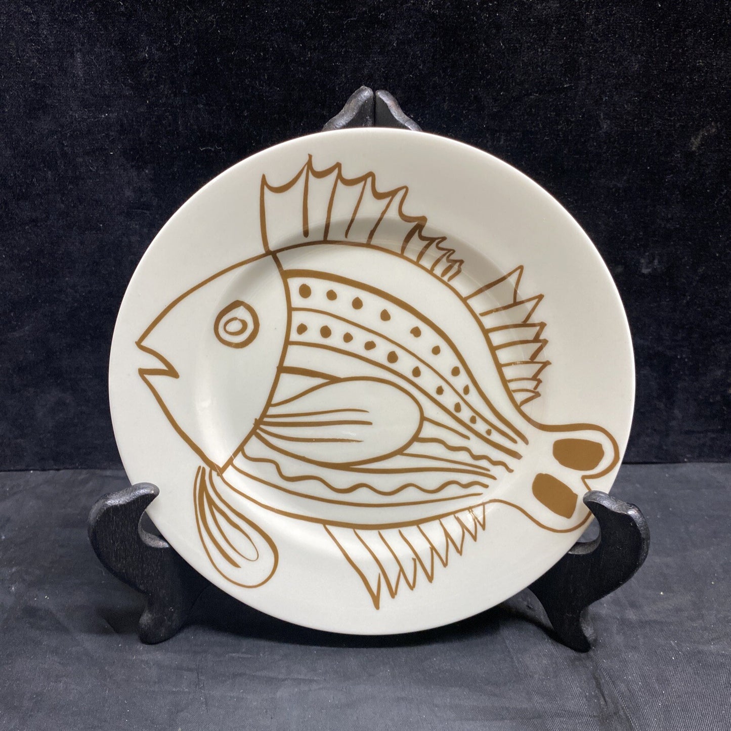 Fitz & Floyd 1976 Les Fish Brown 7 1/2" Salad Plate Set of 4 KM10