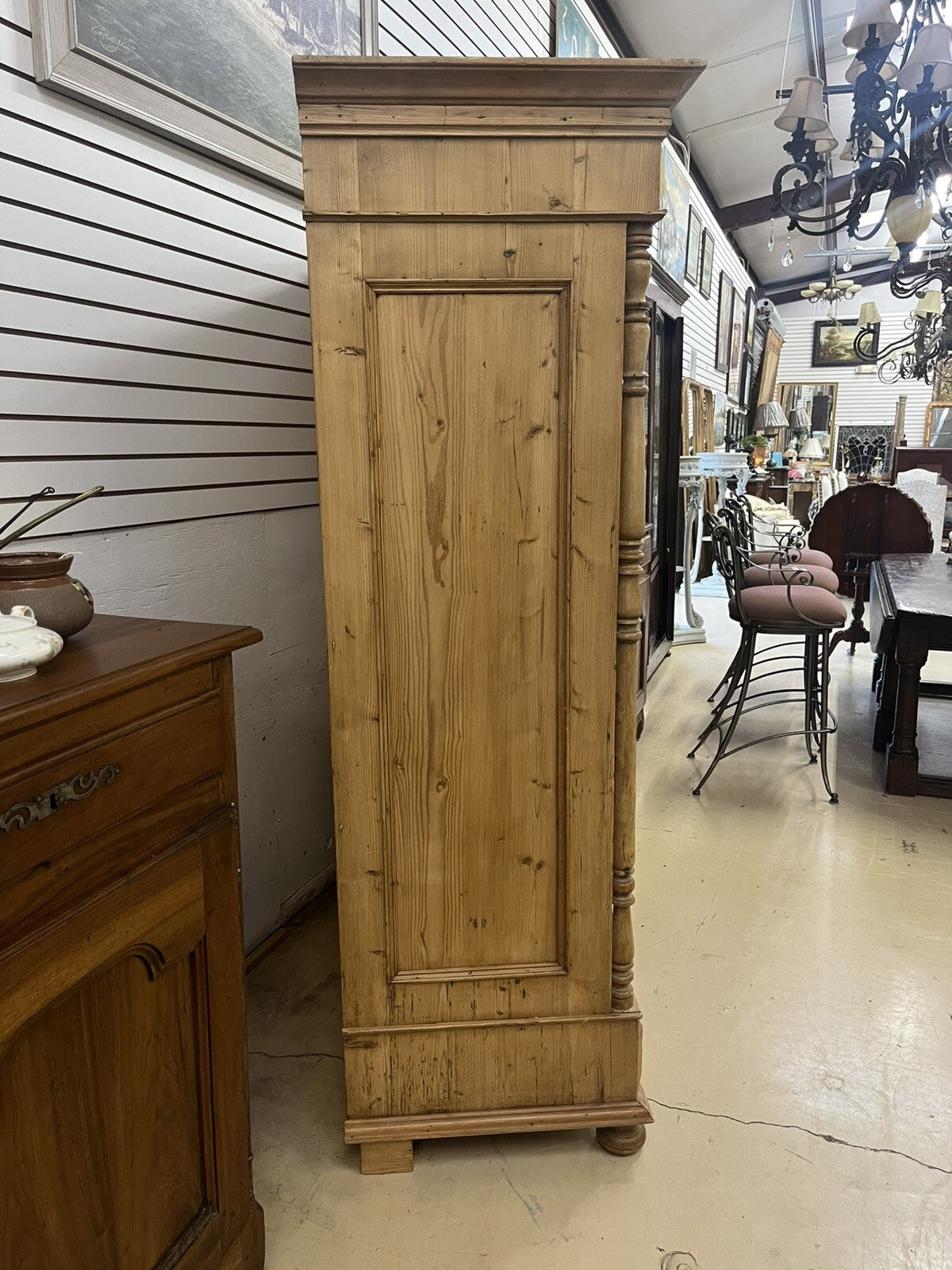 BLEACHED PINE CARVED PINE ARMOIRE CONVERTED BAR WINE LIQUOR CABINET 78" HIGH
