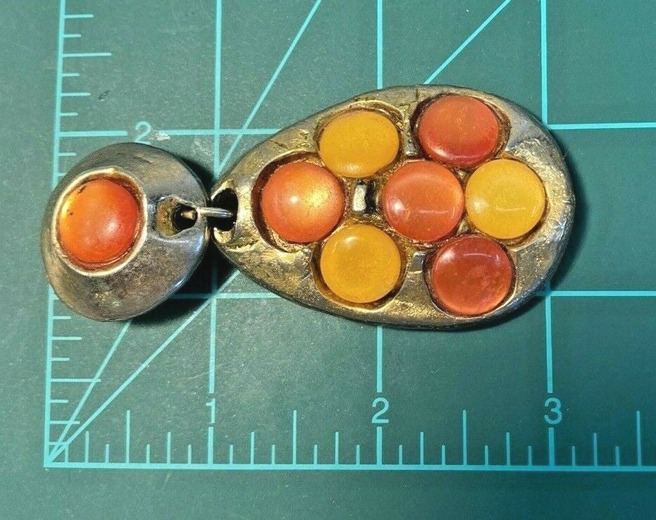 KALINGER PARIS Massive Vtg. French Clip Runway Earrings Gold w Rose & Peach Cabs