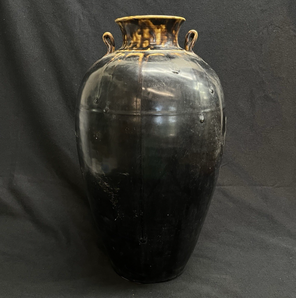 Midcentury Burmese Martaban Brown Drip Glaze Stoneware Vase 17"