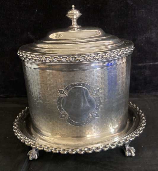 Antique Victorian Footed Silverplate Tea Caddy Biscuit Box
