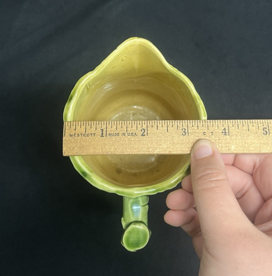 Antique Majolica Oak Leaf & Acorn Green Into Brown Glazed Pitcher 6.5"