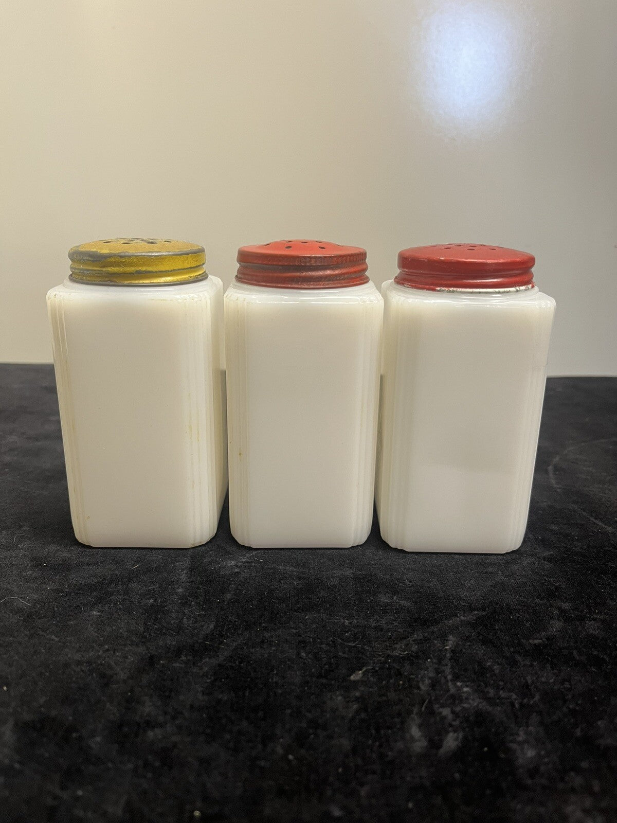 Tipp City Milk Glass Red and Yellow Poppies Shakers Set of 3