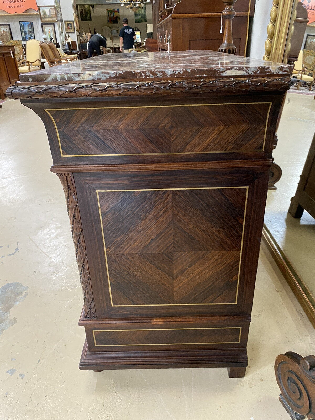 FRENCH MARBLE-TOP ROSEWOOD COMMODE SECRETAIRE CHEST OF DRAWERS