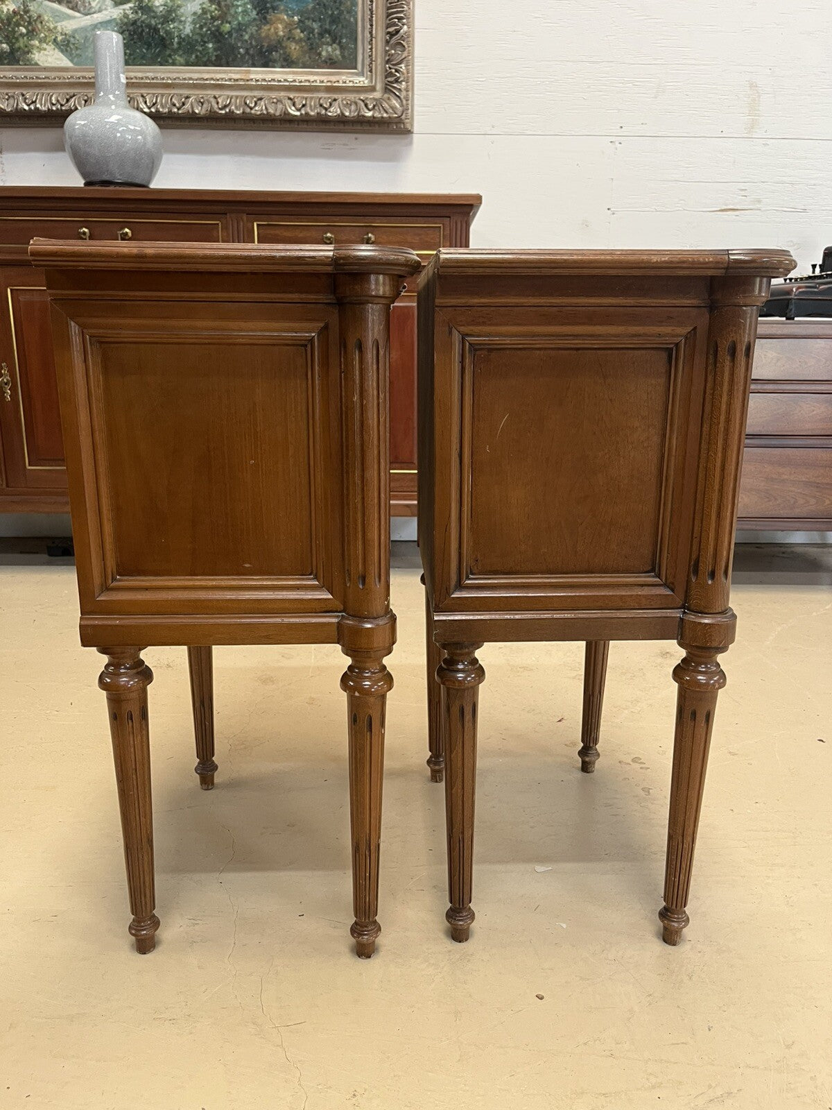 PAIR OF FRENCH LOUIS XVI STYLE TWO-DRAWER NIGHTSTANDS END TABLES