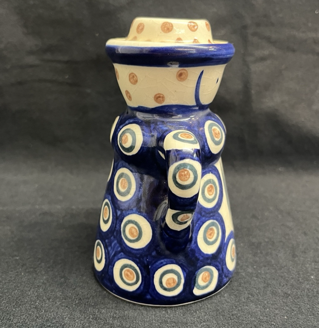 Boleslawiec Polish Pottery Lady Candle Holder, Peacock Pattern, 5.25 in