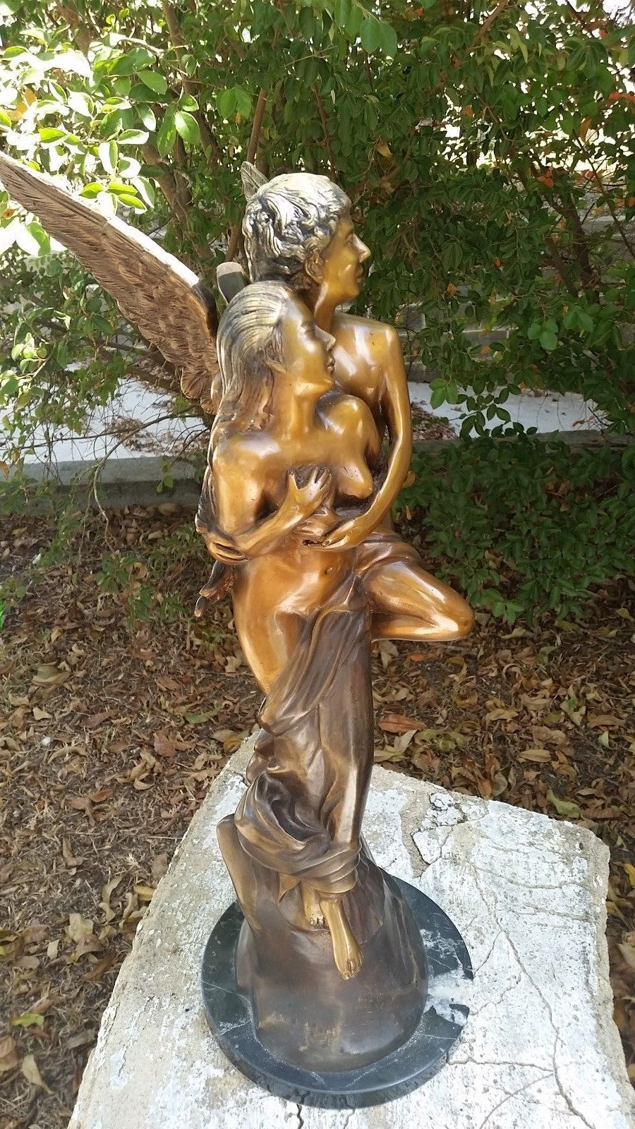 24" Bronze Statue of 2 Lovers or Psyche & Cupid w Marble Base 20 lbs Beautiful!