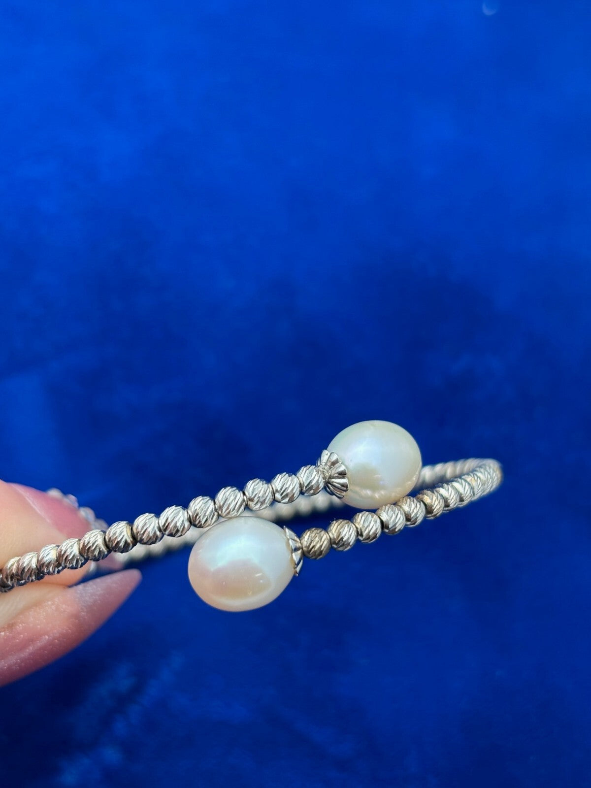 Pearls Sterling Silver Bangle Bracelet Marked 925