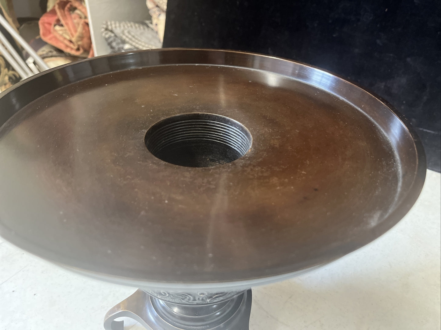 Japanese Bronze Lidded Ikebana Usubata Thin Flower Vase Incense Burner