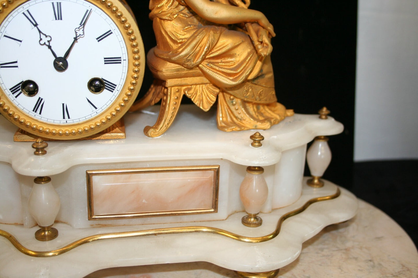 FRENCH FIGURAL GILT & ONYX GLASS DOME CLOCK 1875 Lenzkirch