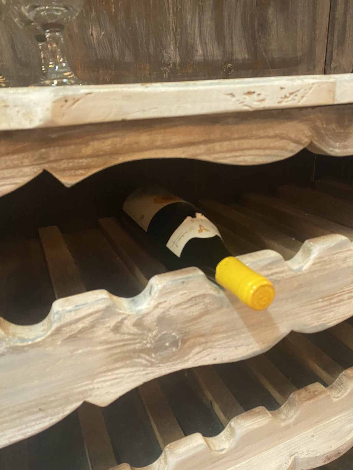 Antique Painted French Provincial Wine Cabinet Bar Rack 28 Bottles Bordeaux