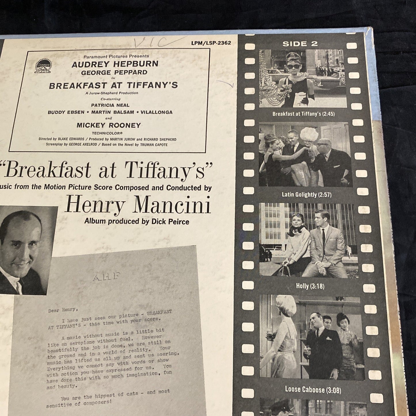 HENRY MANCINI-Breakfast At Tiffany's VINYL 12” LP 1961 RCA LSP-2362 NM/VG
