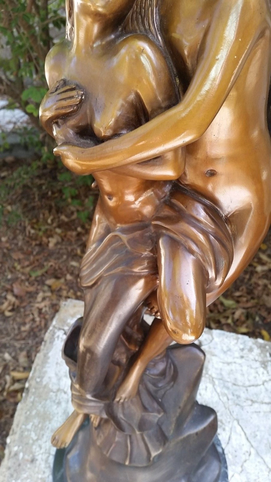 24" Bronze Statue of 2 Lovers or Psyche & Cupid w Marble Base 20 lbs Beautiful!