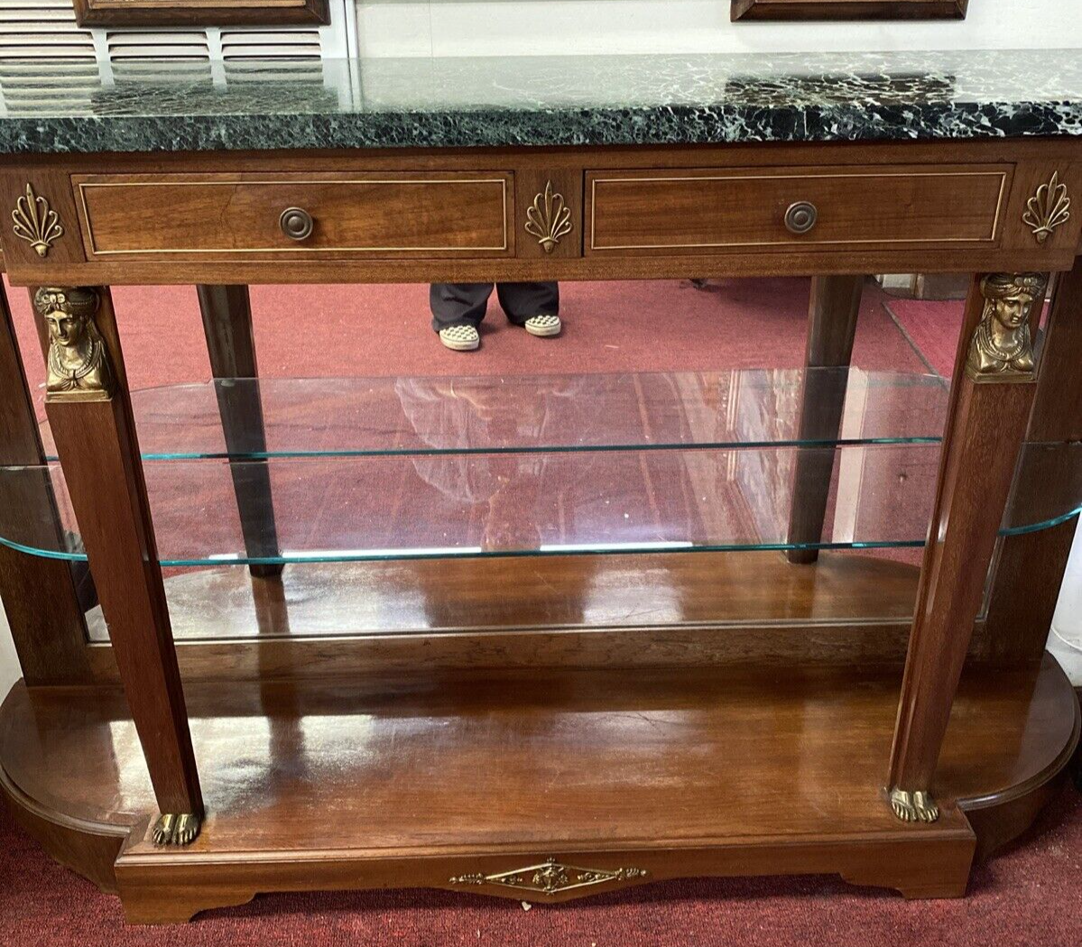 FRENCH MAHOGANY EMPIRE ENTRYWAY CONSOLE TABLE W/ MARBLE TOP