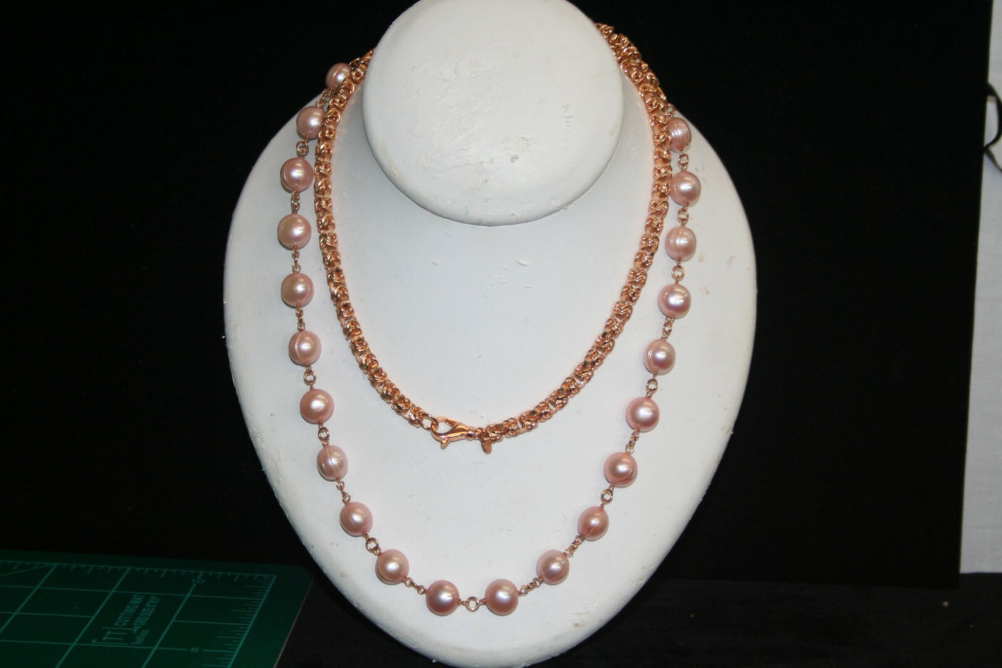 HONORA Bronze ITALY Baroque Pink Pearl 36" NECKLACE w/Byzantine Chain