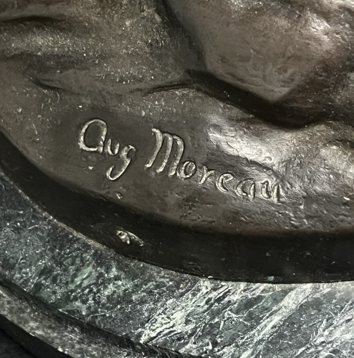 PB1 Auguste Moreau Large Bronze "Woman with Vessel" Statue w/ Marble Base 36"