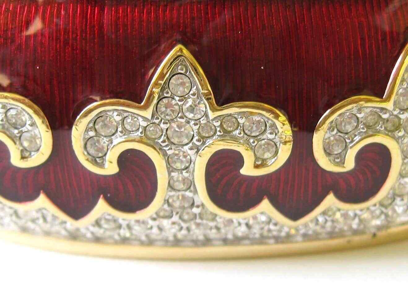 Swarovski Red Enamel Crystal Fleur De Lys Hinged Bracelet 1980s Guilloche $795