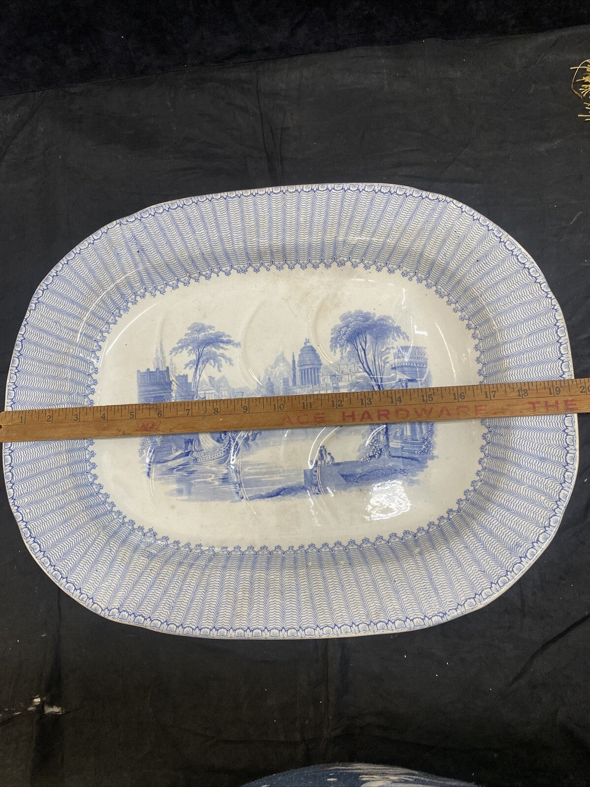 19.5" Blue White English Meat Platter W. K. Harvey 1845 Lindisfarne Castle KM11