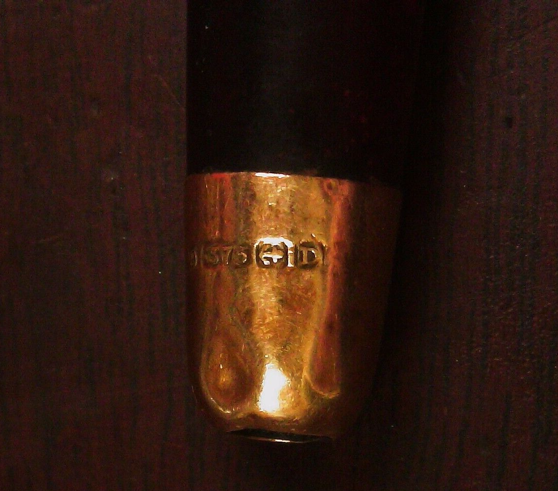 English Birmingham 1827 Briar Wood & 9k Gold Banded Cigarette Holder w/ Case