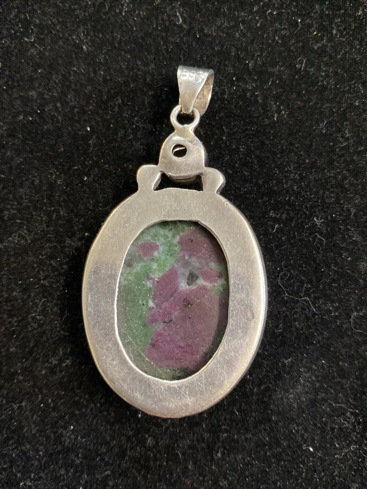 925 Sterling Silver Large Ruby Zoisite & Garnet Gemstone Pendant 20.6g