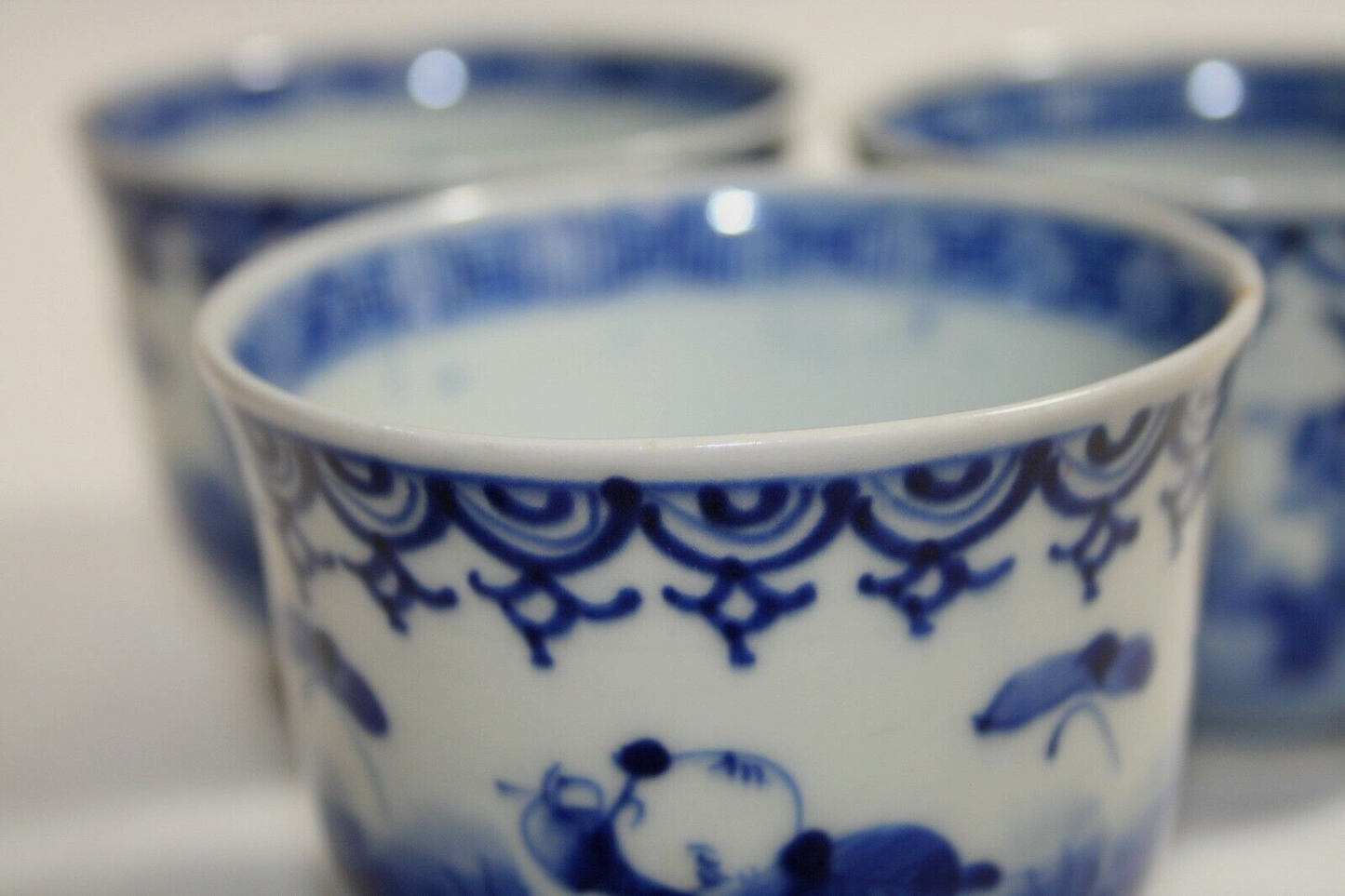 SET OF 3 VINTAGE BLUE & WHITE SAKI CUPS