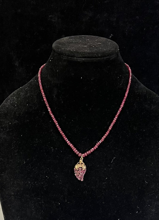 14K Natural Ruby 18" Necklace with Strawberry Ruby Pendant total 68.85 Carat TW