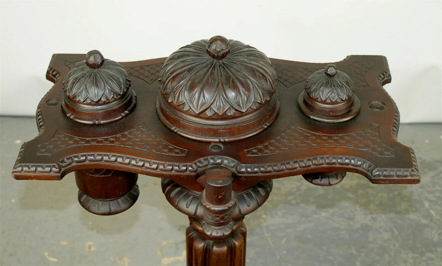 Antique German Carved Swivel Smoking Stand Black Forest Style Pipe Cigar Tobacco