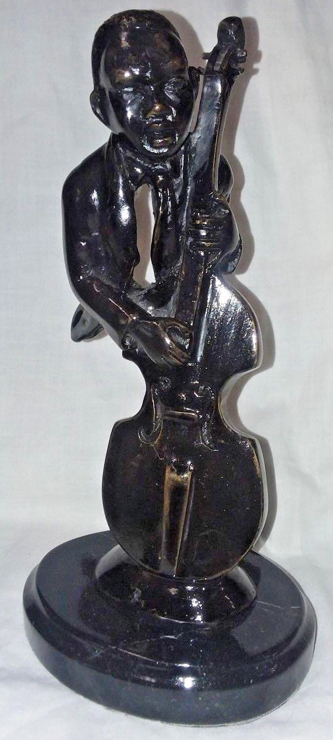 Pair African American Jazz Player Musician Bronze on Marble Base
