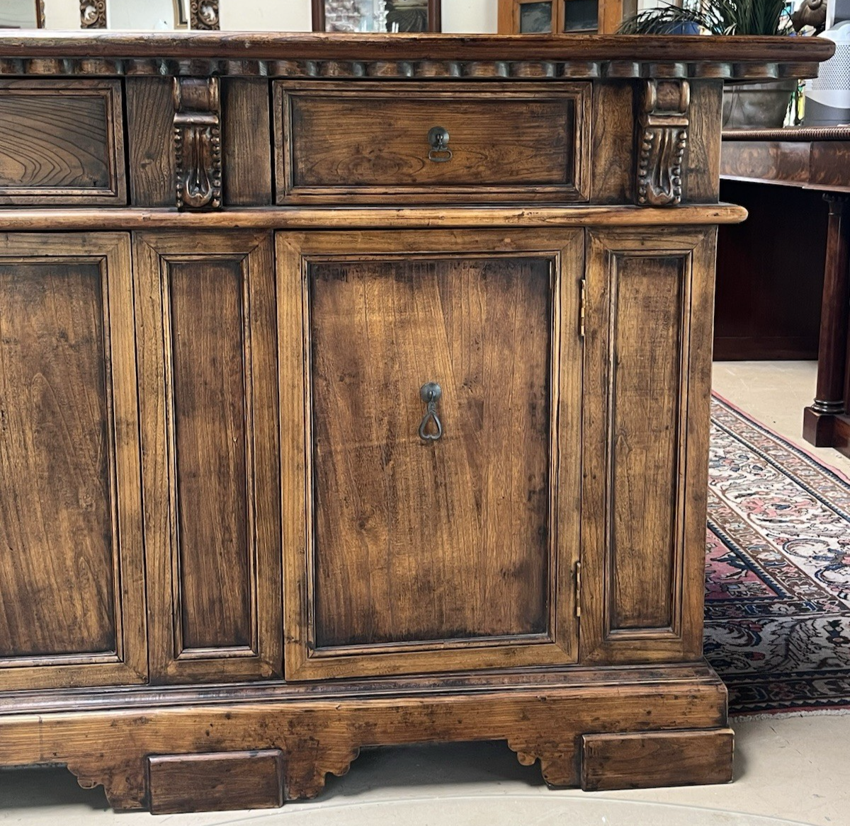 RUSTIC ITALIAN RENAISSANCE STYLE CARVED WALNUT TWO-DOOR CHEST SIDEBOARD CREDENZA