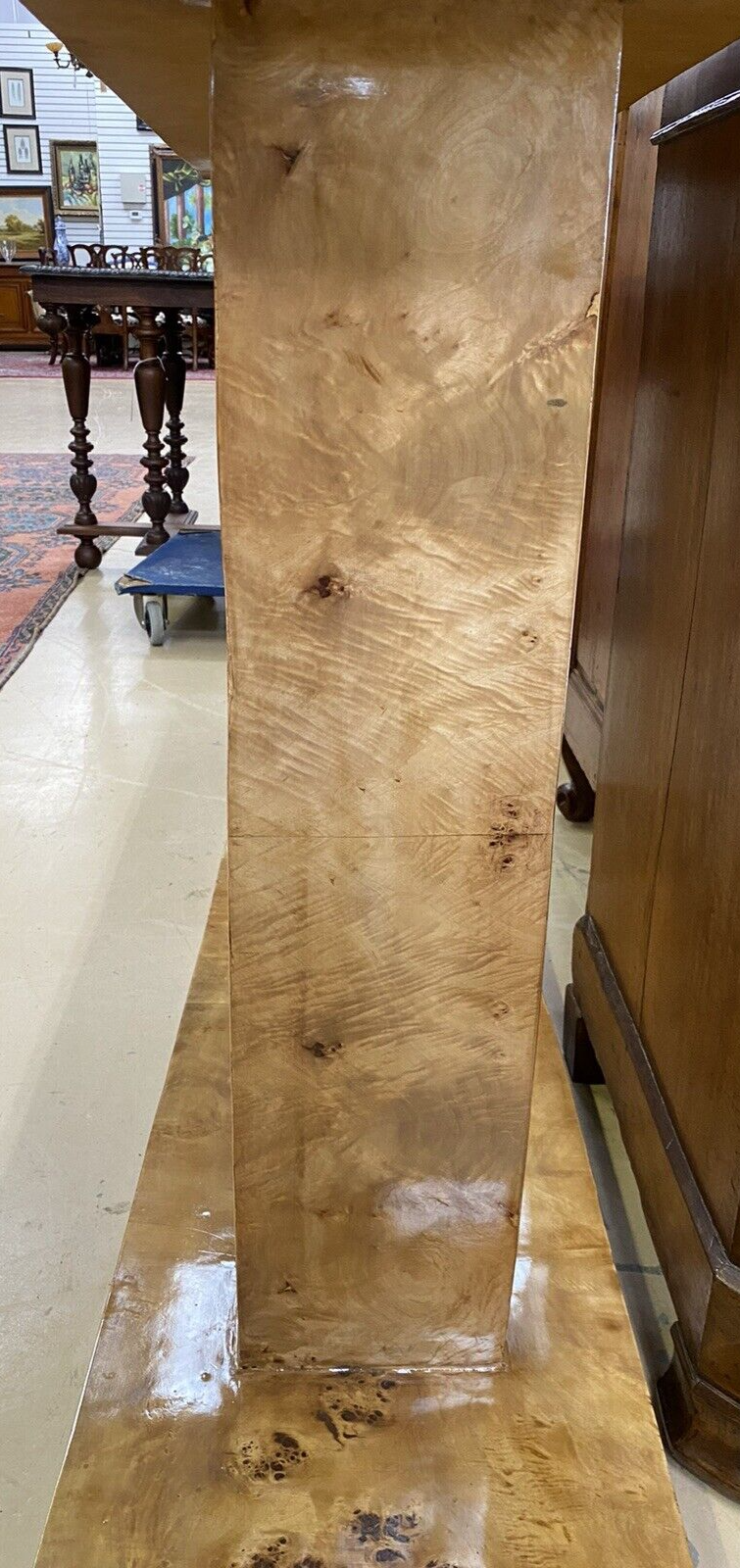 Art Deco Inspired Burled Birds Eye Maple Entryway Console 20th C. A5